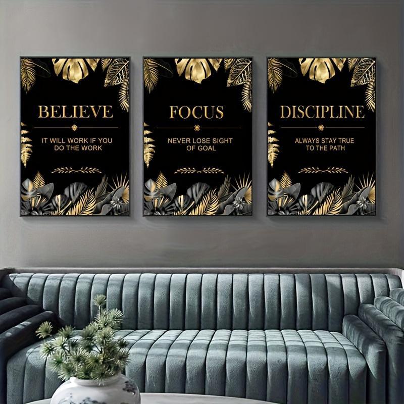 3pcs gold, leaves, text - Mode - đánh giá và giá Canvas Wrap Ready