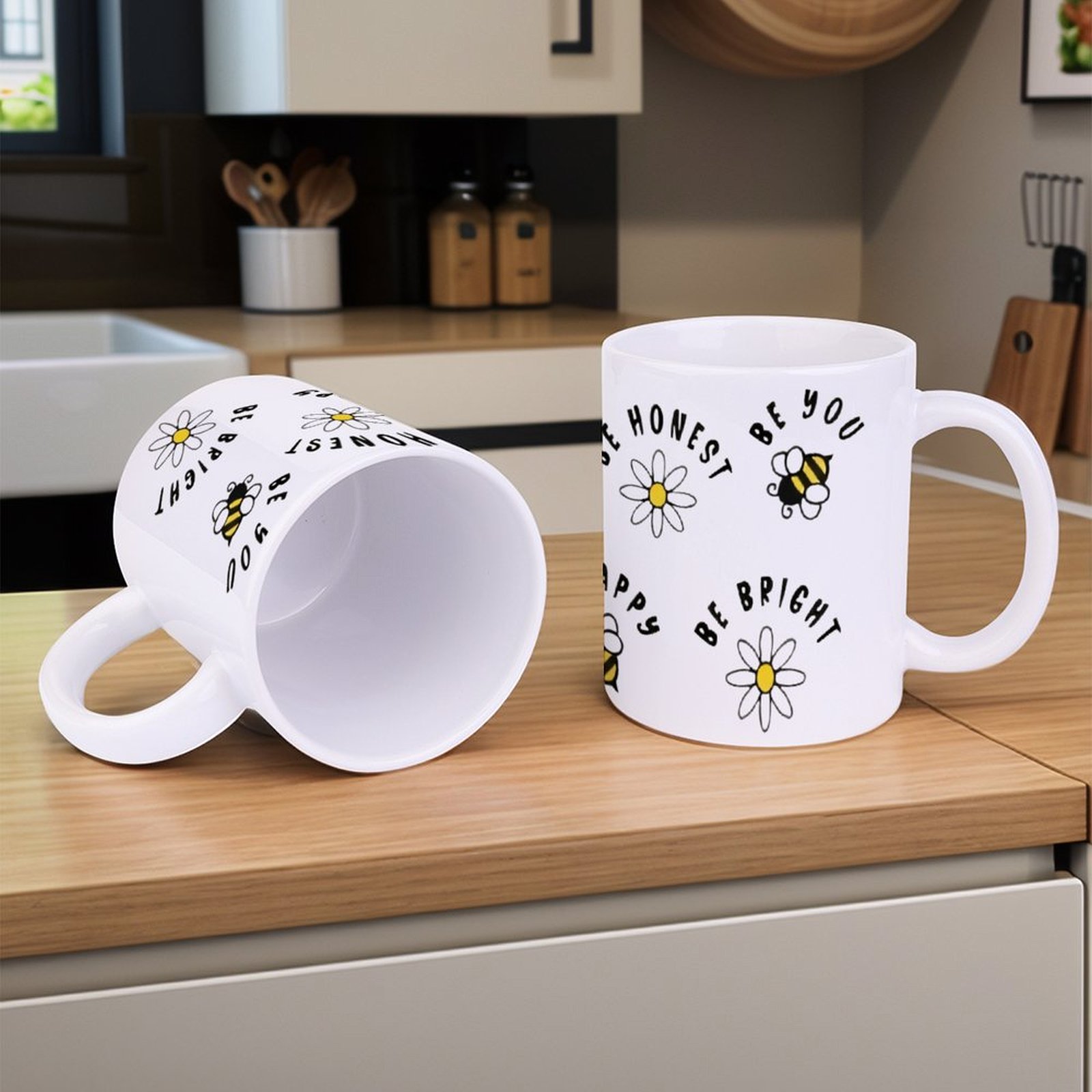 Four Stickers With Bees And Da - đánh giá và giá Sublimation Mug White