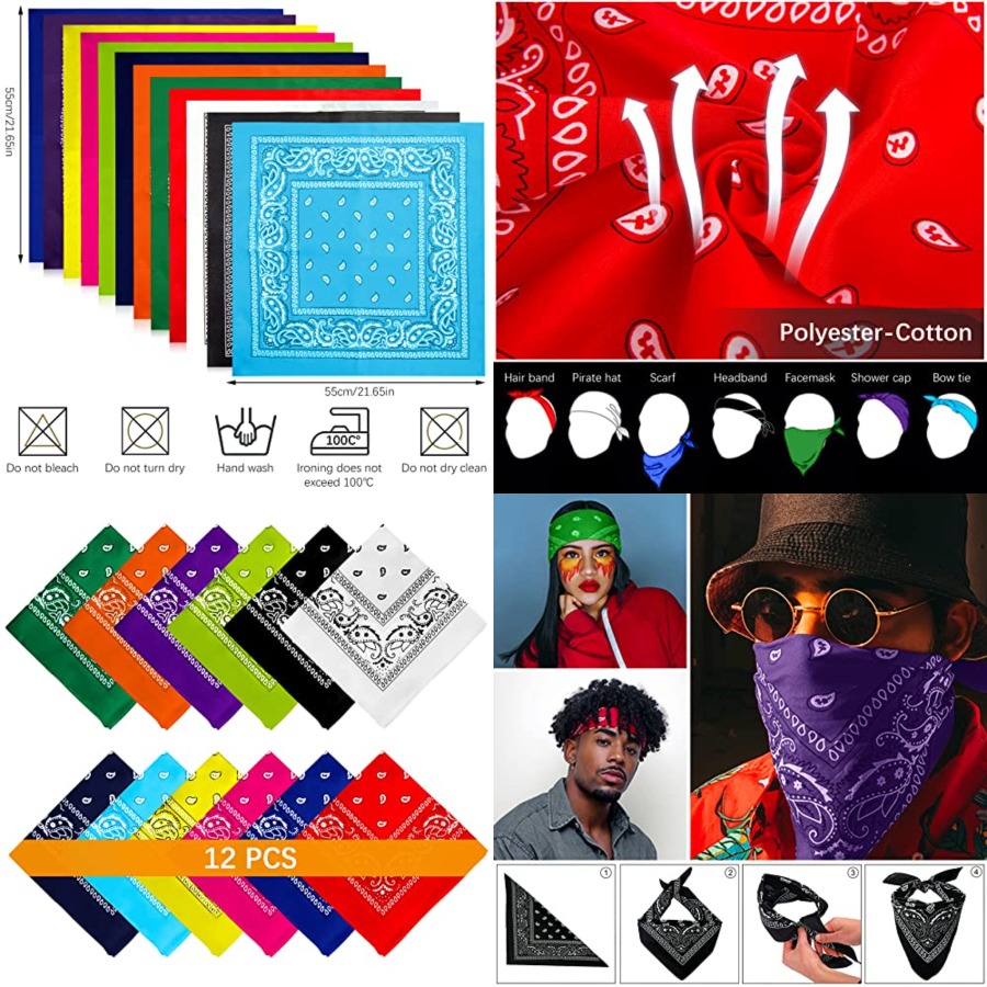 12- Bandanas for Men Women Pai - đánh giá và giá Bandana Blank White