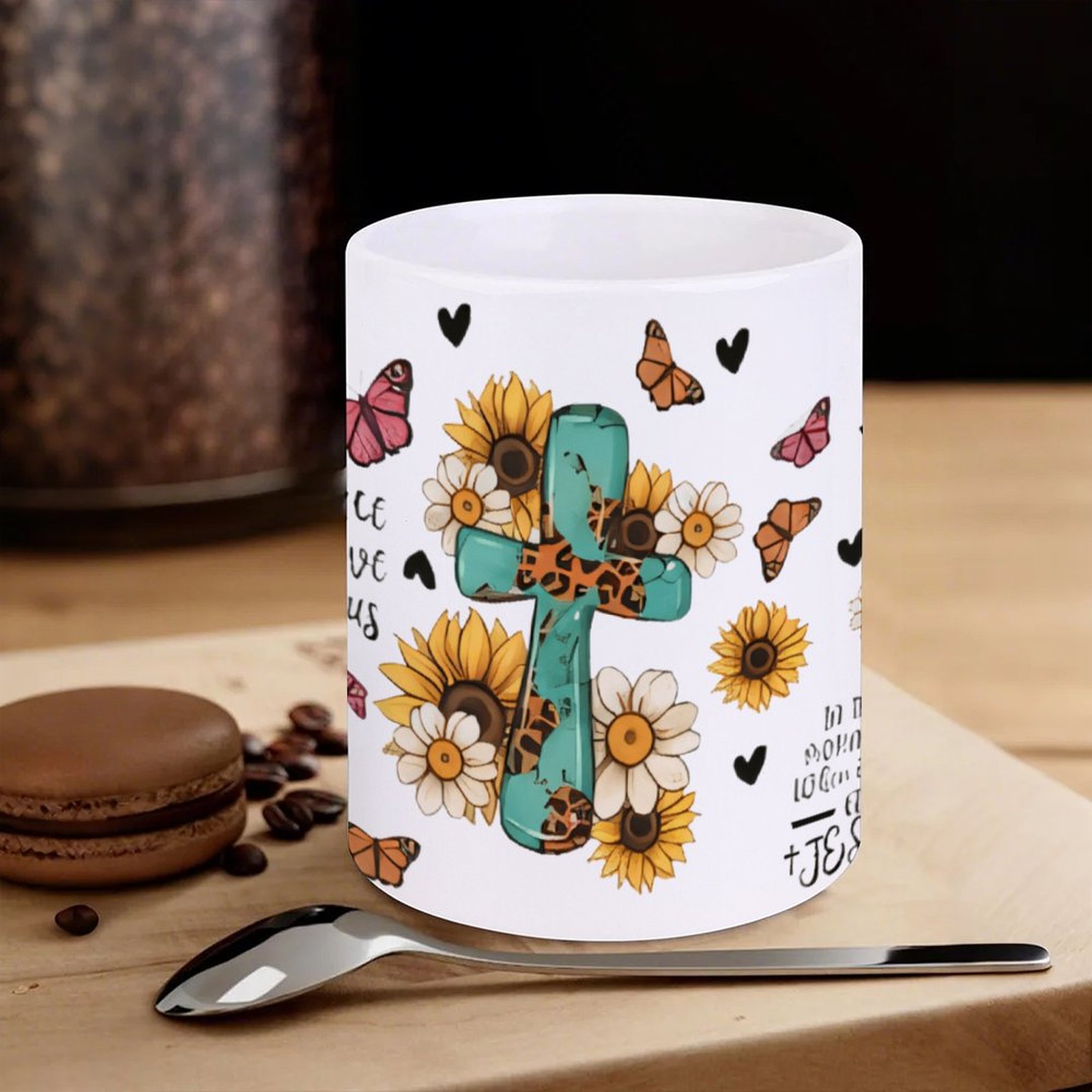 A Cross Surrounded By Sunflowe - đánh giá và giá Sublimation Mug White