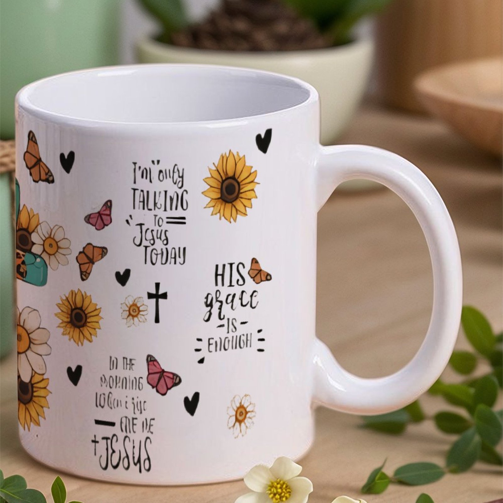 A Cross Surrounded By Sunflowe - đánh giá và giá Sublimation Mug White
