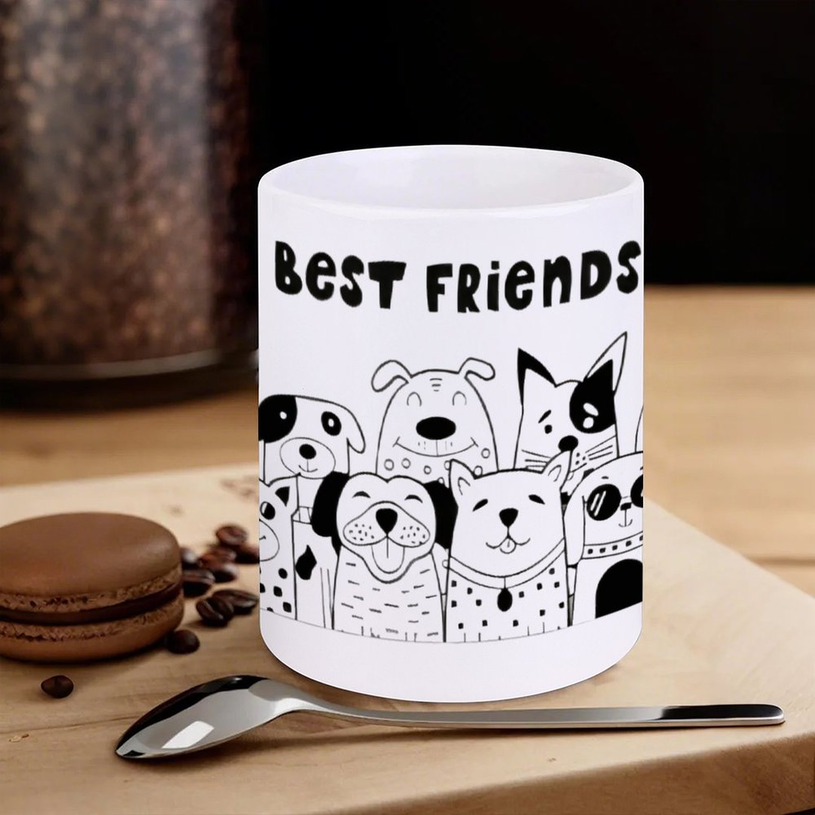 Illustration Of Dogs With The  - đánh giá và giá Sublimation Mug White
