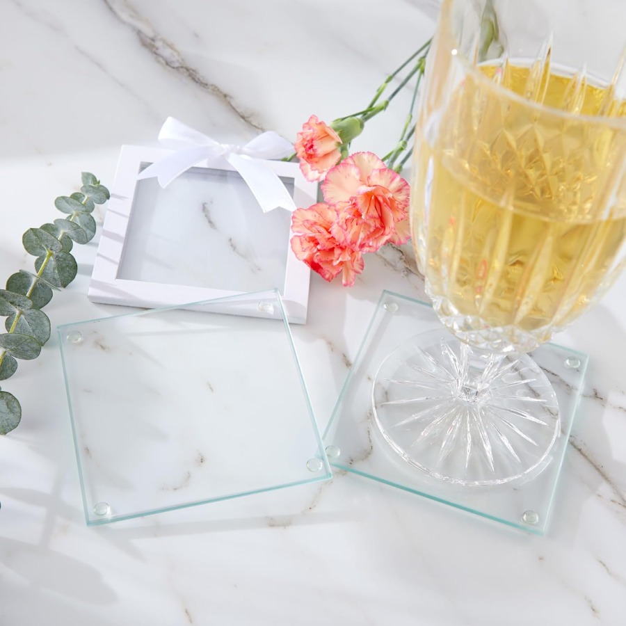 Clear Glass Drink Coasters Set - đánh giá và giá Coaster Sublimation Blank