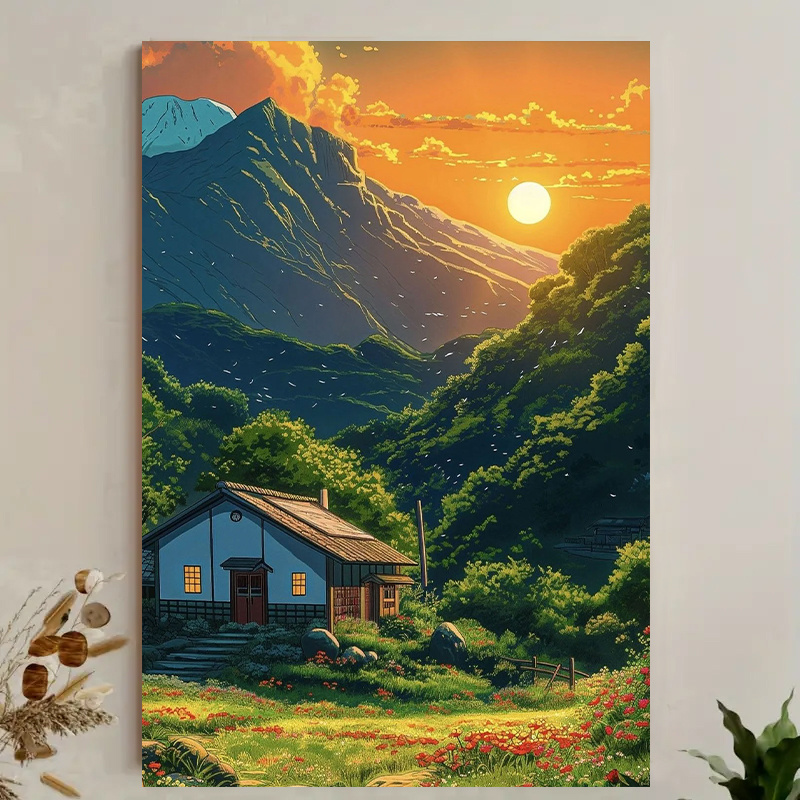 1pc Mountain Cabin Sunset Canv - đánh giá và giá Canvas Wrap Ready