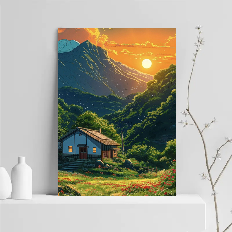 1pc Mountain Cabin Sunset Canv - đánh giá và giá Canvas Wrap Ready