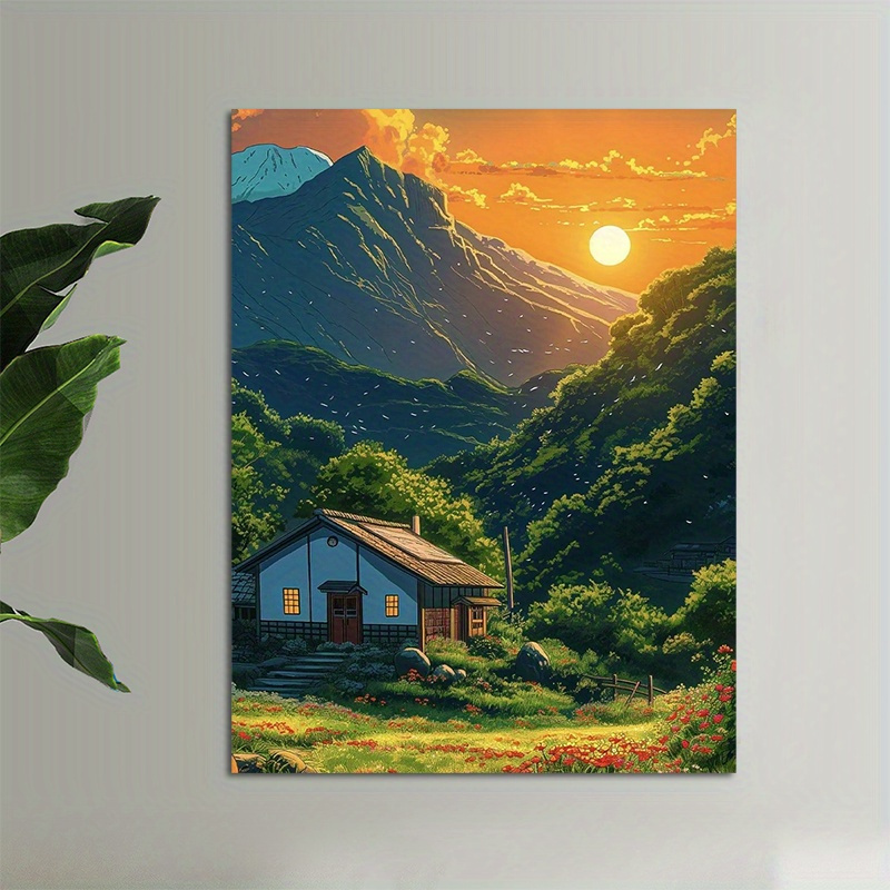 1pc Mountain Cabin Sunset Canv - đánh giá và giá Canvas Wrap Ready